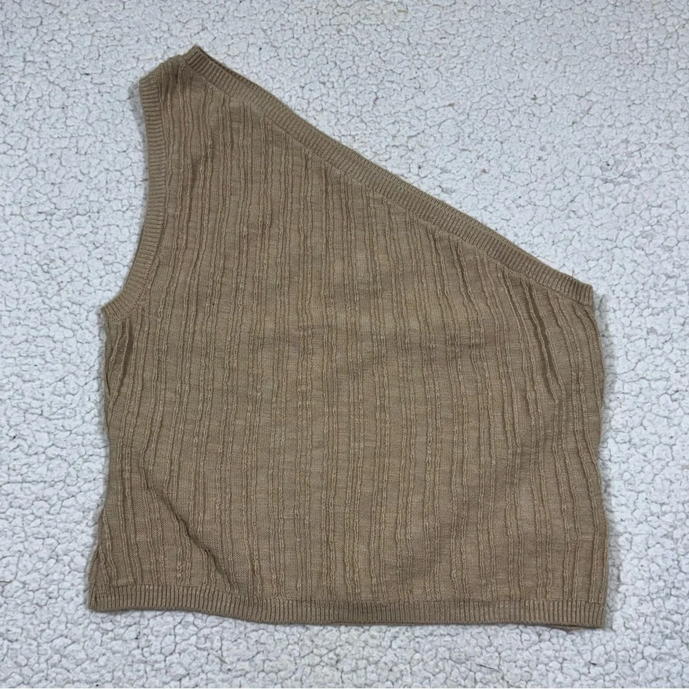 Free People Beach Mary One Shoulder Cable Knit Tank Top Size XS Tan Brown - Picture 2 of 6